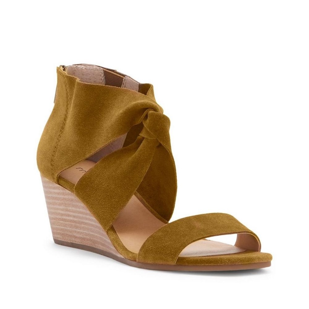 LUCKY BRAND Tammanee green olive brown suede wedge sandal, size 9.5